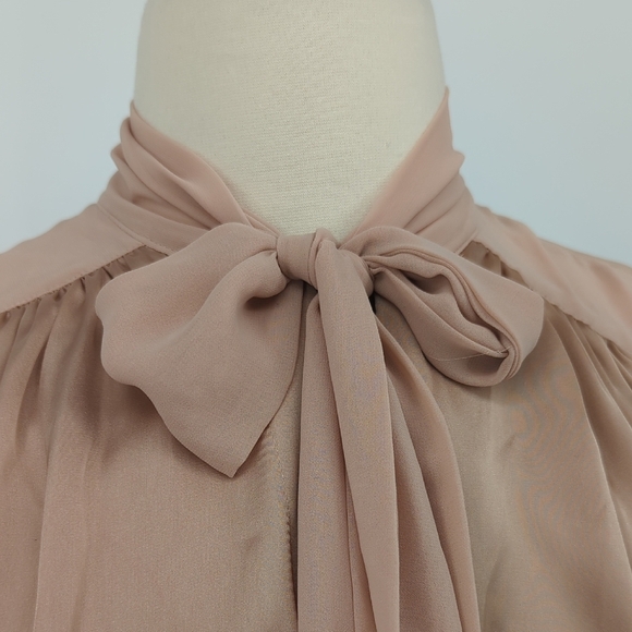 01444 Kenneth Cole Satin Chiffon Bow Top Blouse Pink Size XL preppy victorian - Picture 4 of 9